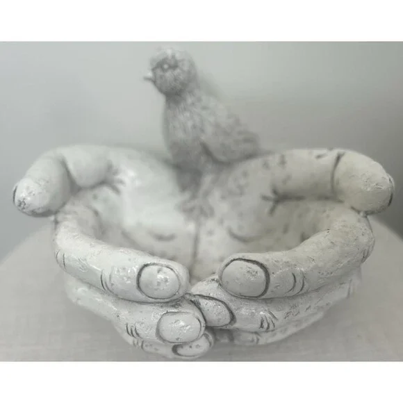Hands Palm Garden Bird Feeder Large Feeding Station Resin Decor Water bowl - Picture 2 of 6